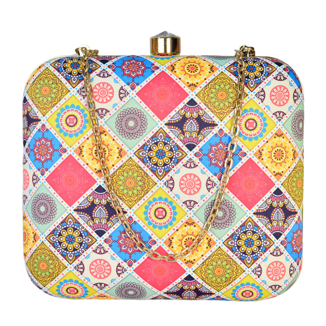 Yellow Multipattern Mandala Clutch