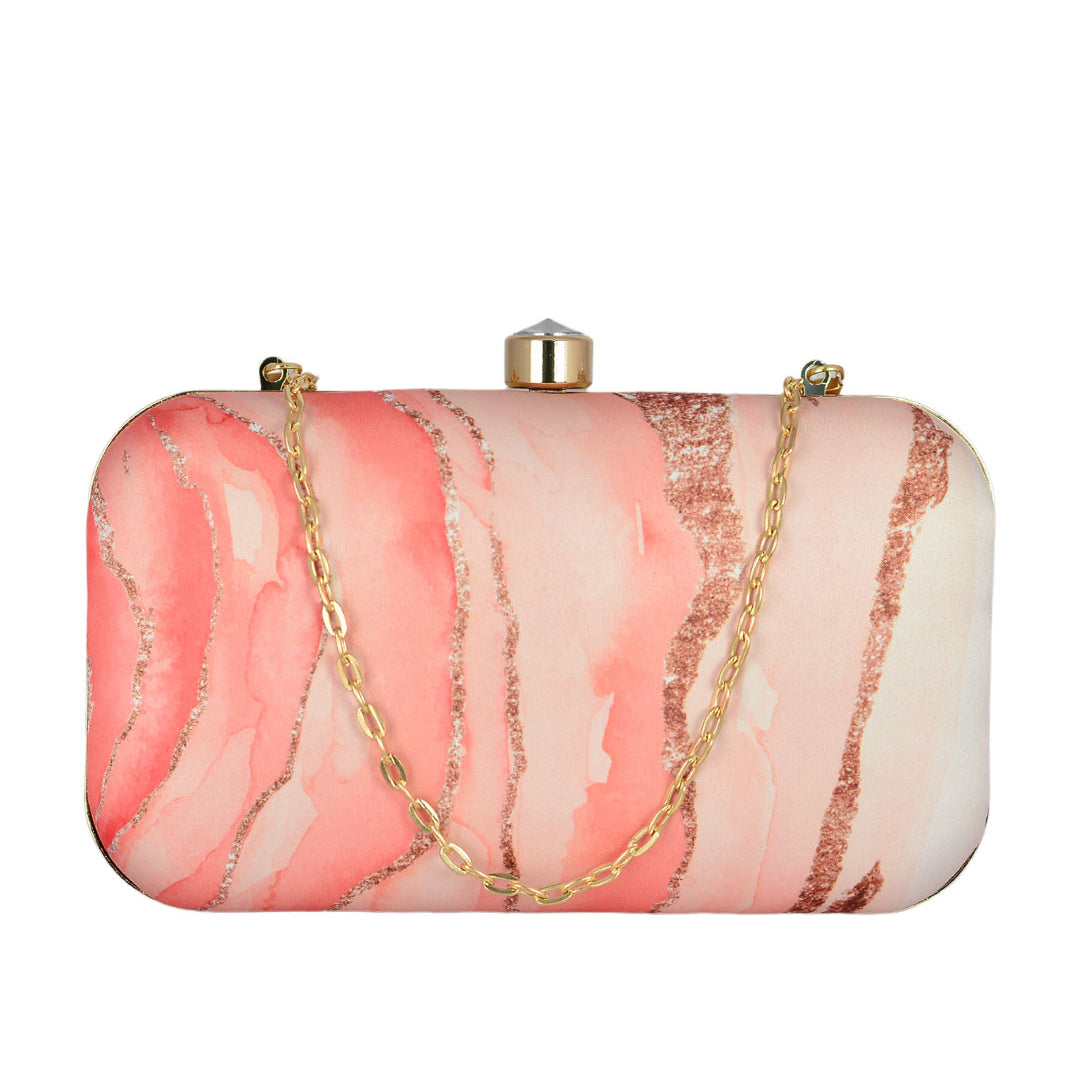 Glitter Coral Resin Print Clutch