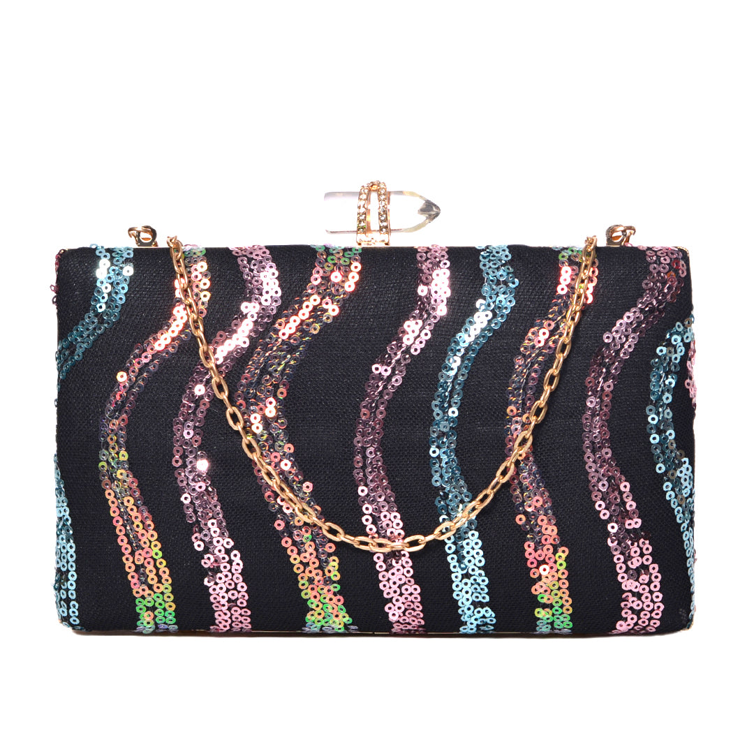 Artklim Multi-Sequin Waves on Black Base Clutch