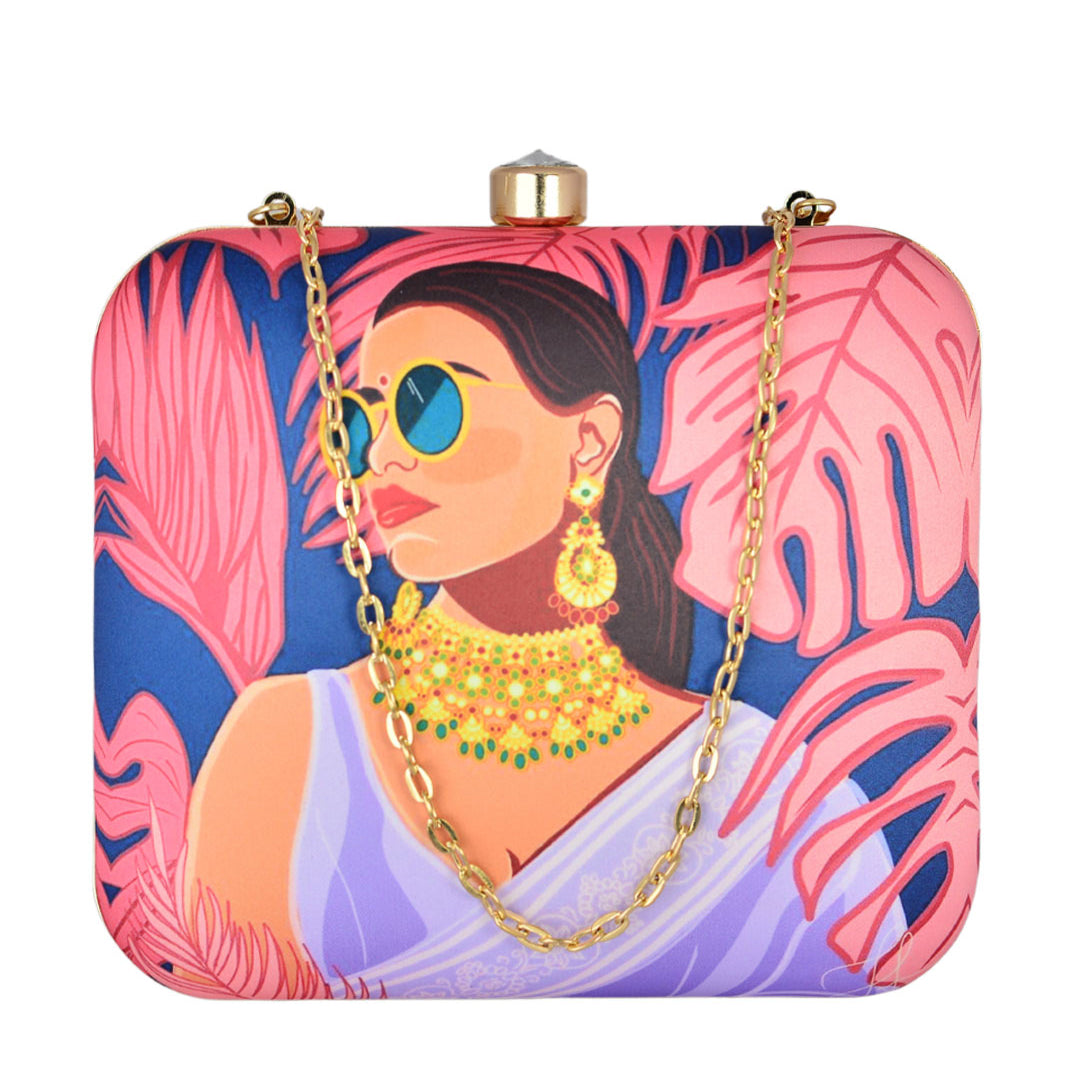 Purple Saree Women Printed Clutch