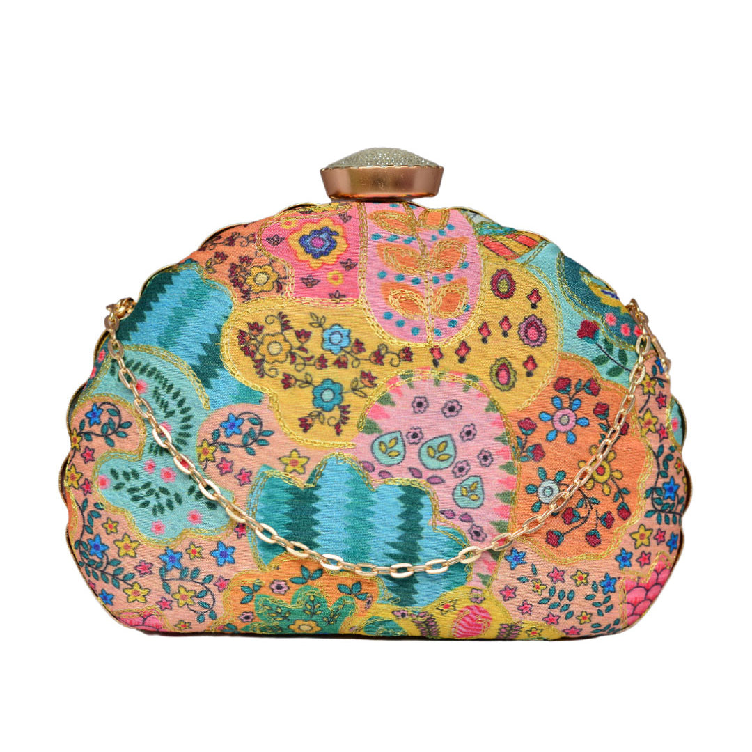 Multicolor Embroidered Moon Clutch
