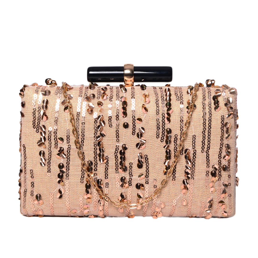 Artklim Baby Pink Clutch With Bright Golden Sequin Work