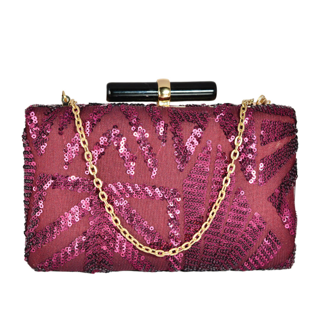 Wine Red Sequins Clutch