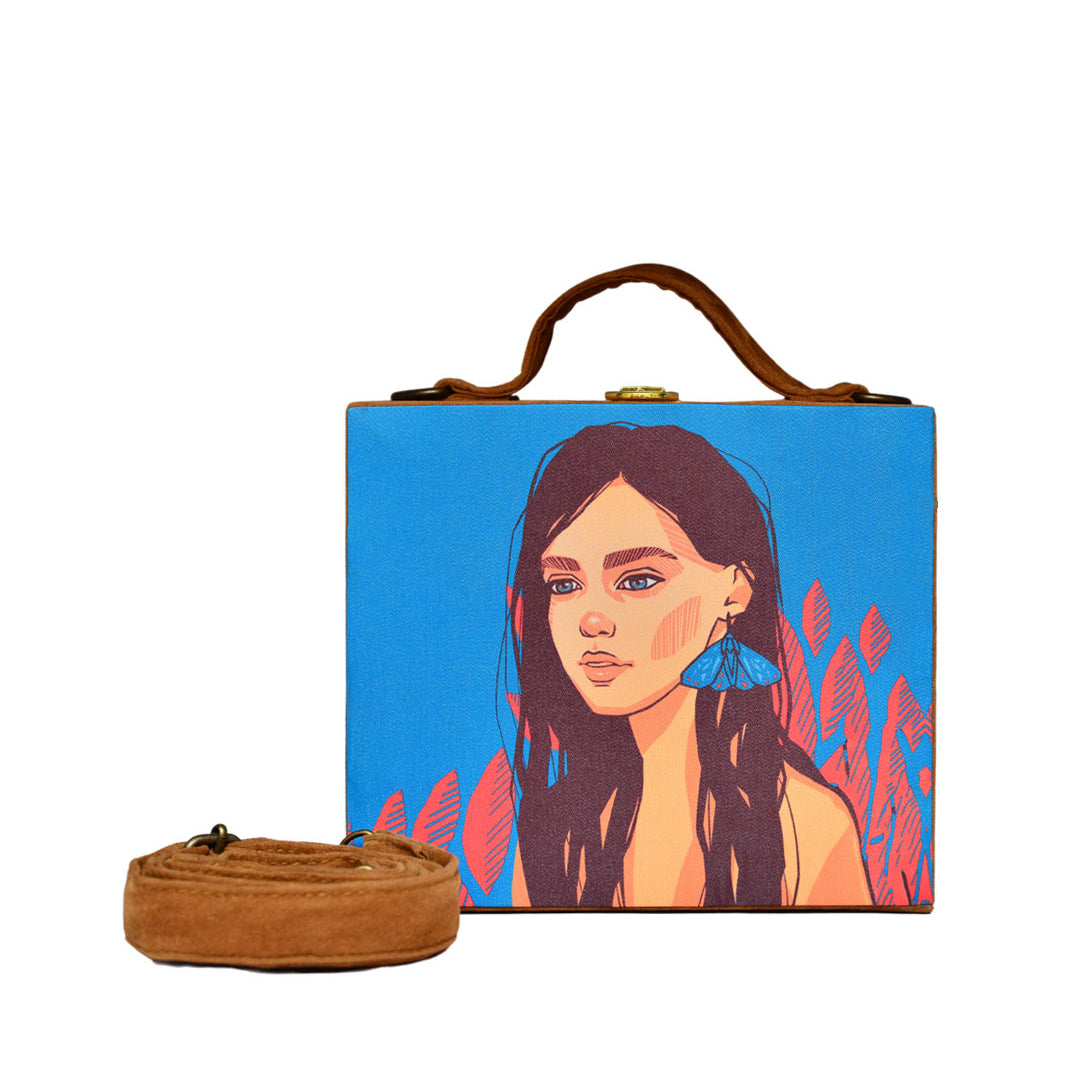 Brown Hair Lady Printed Suitcase Style