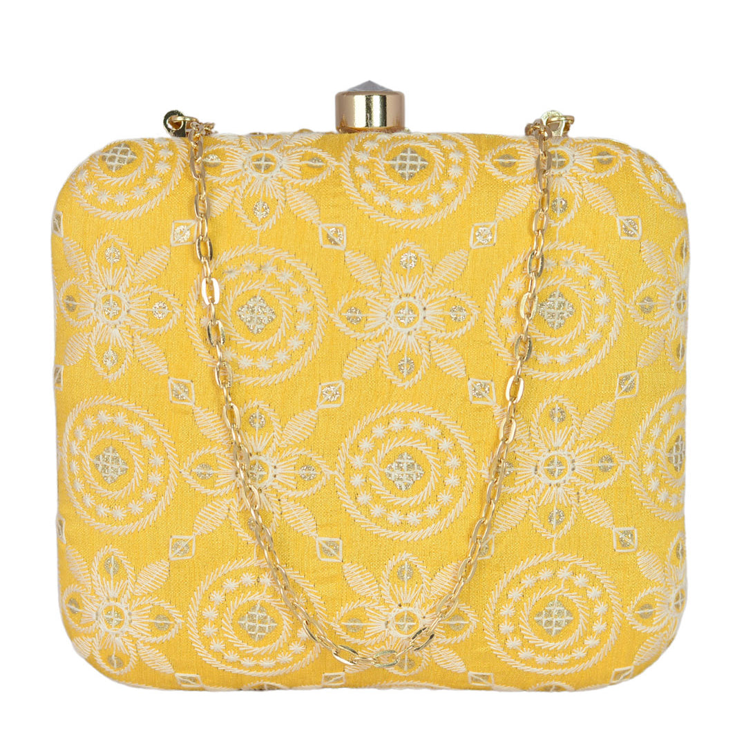 Yellow Embroidered Clutch