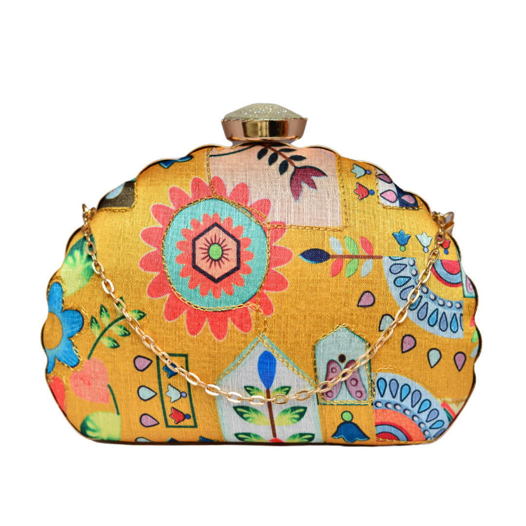 Yellow Multipattern Moon Clutch