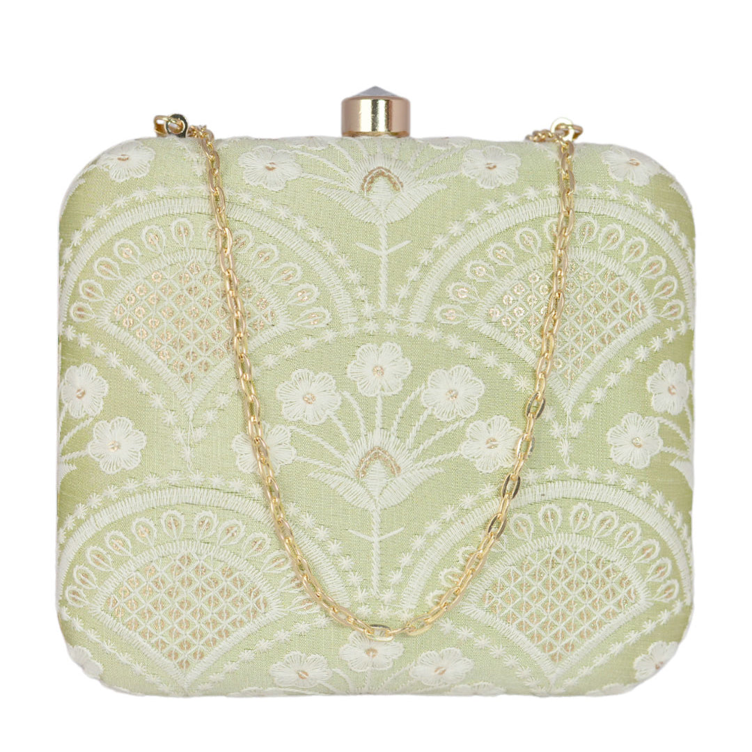 Light Green Embroidered Clutch