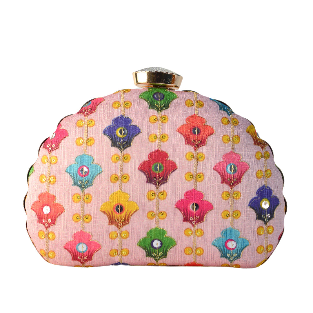 Artklim Bright Pink Base with a Burst of Colors Clutch