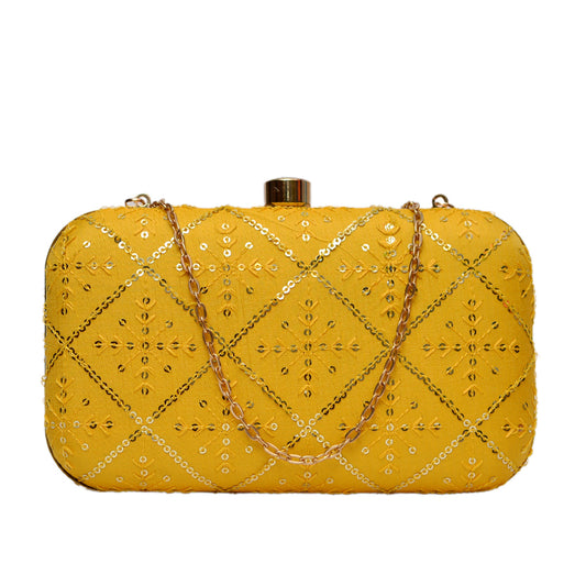 Artklim Yellow Color Clutch With Sequin