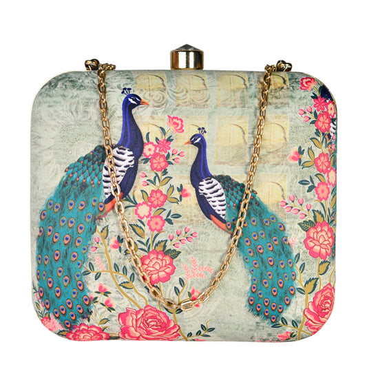Peacock Printed Clutch