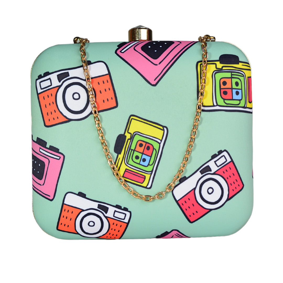 Funky Camera Printed Clutch