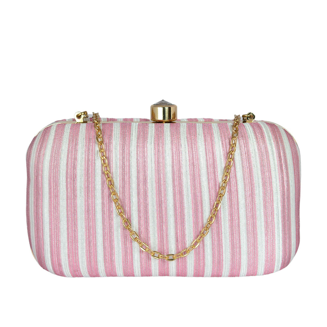 Pink Strip Pattern Clutch