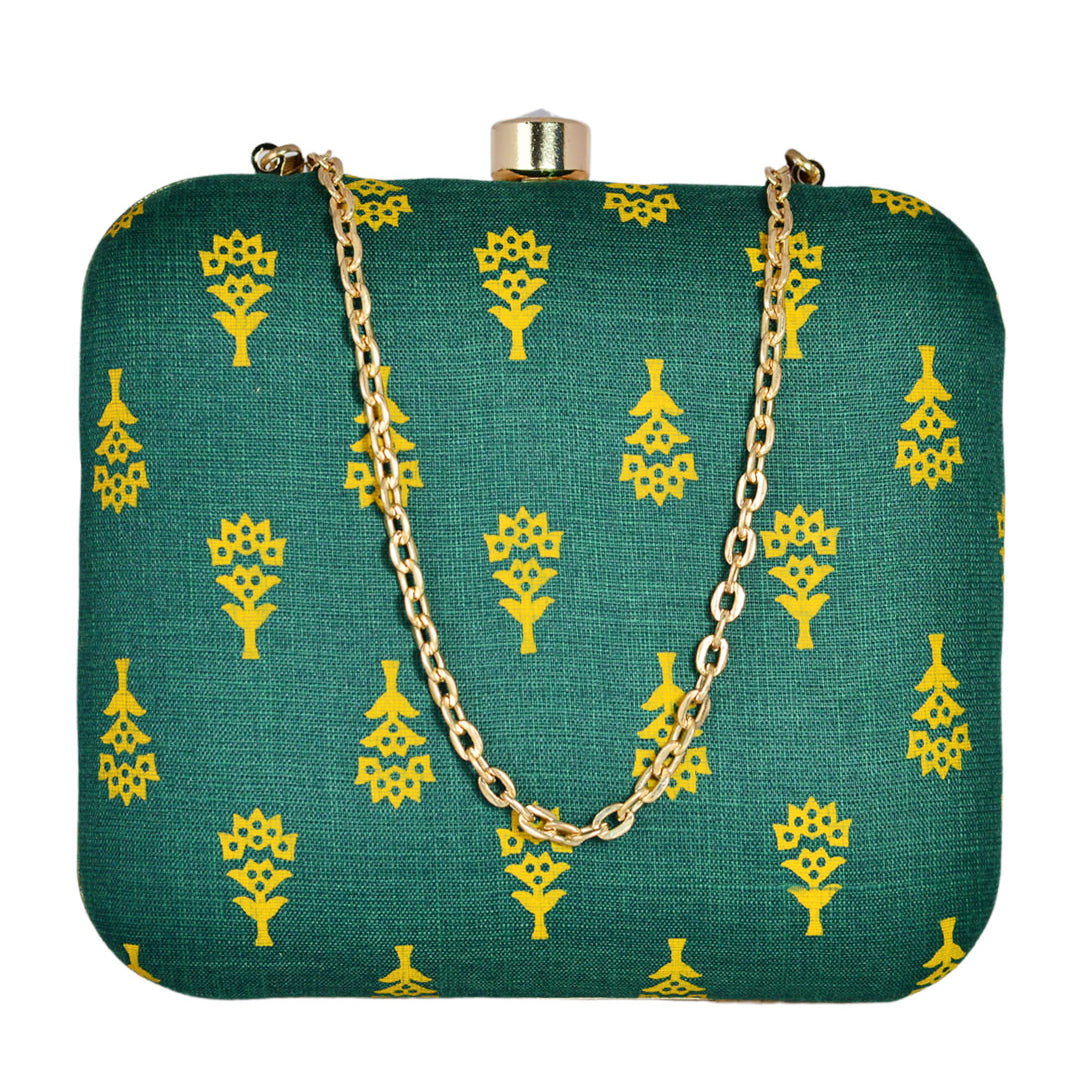 Green Pattern Fabric Clutch