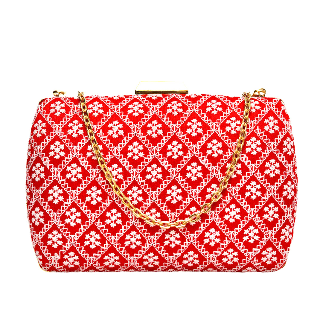 Red Chikankari Clutch