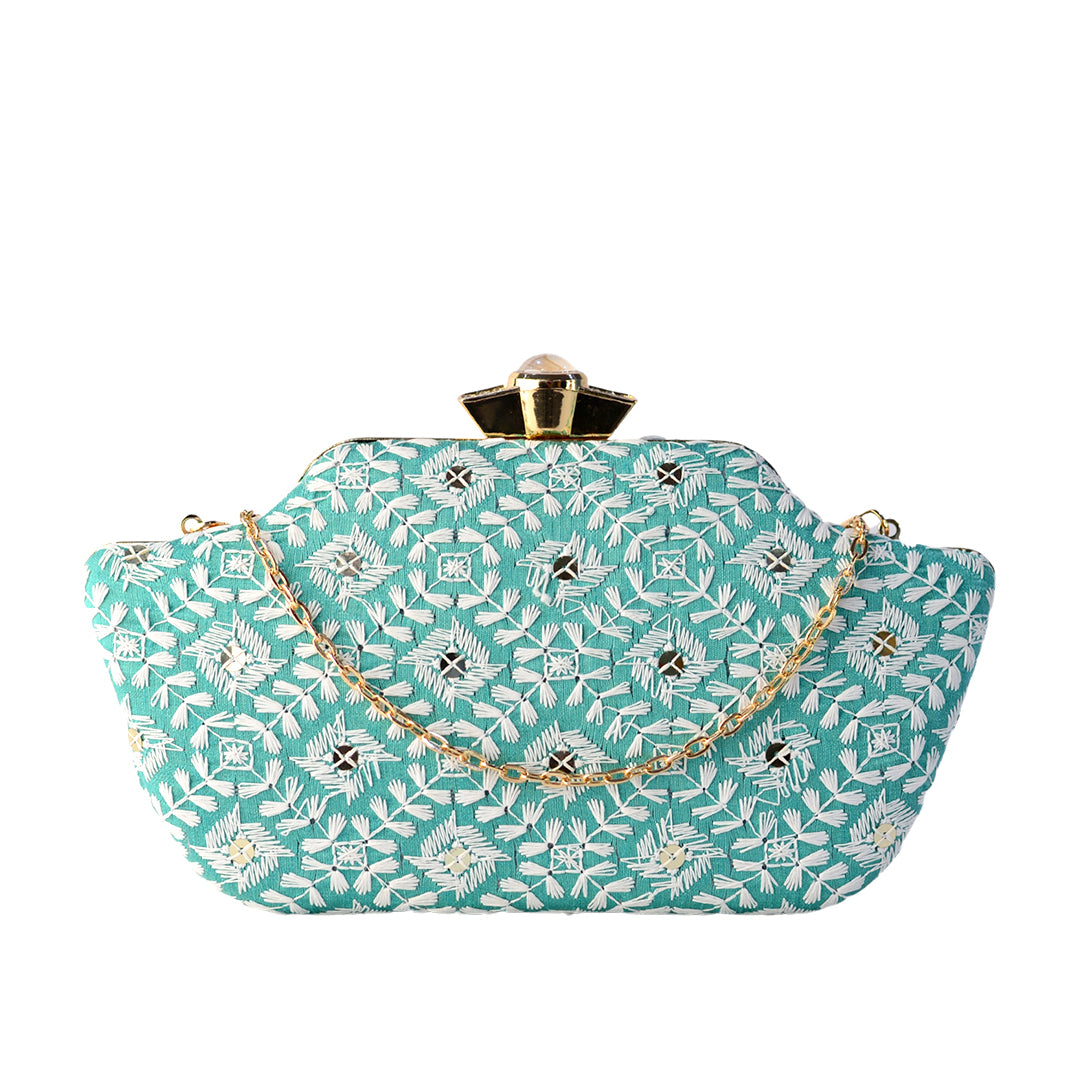 Artklim Sky Blue Boat Shaped Clutch With Squines