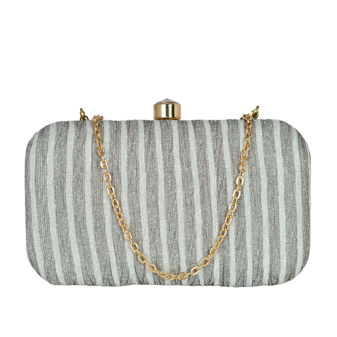 Mink Grey and white Strip Pattern Clutch