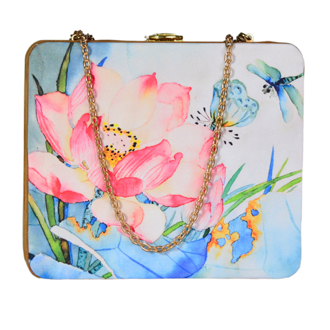 Light Lotus Printed MDF Clutch