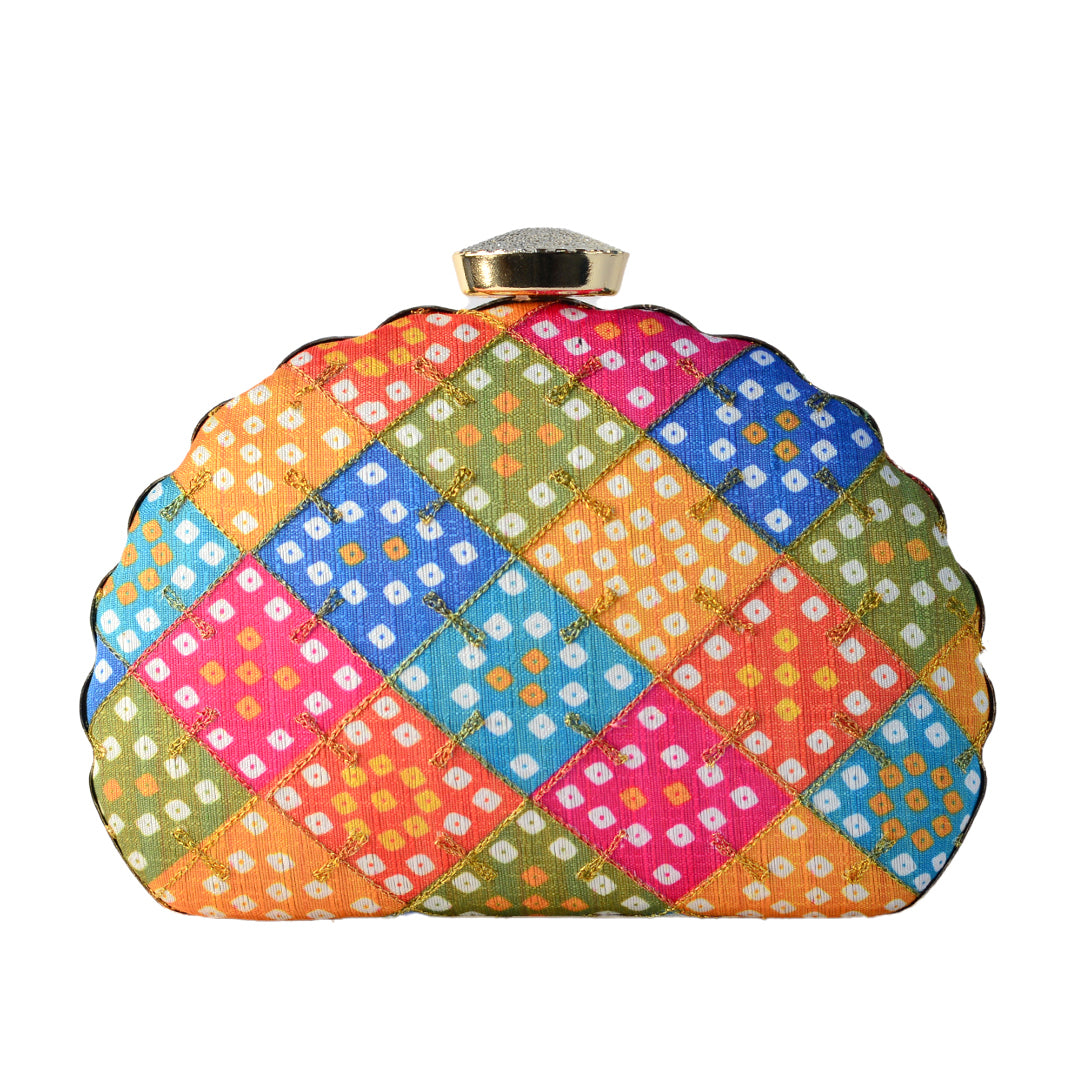 Artklim Multi-Color Daimond Moon Shaped Clutch