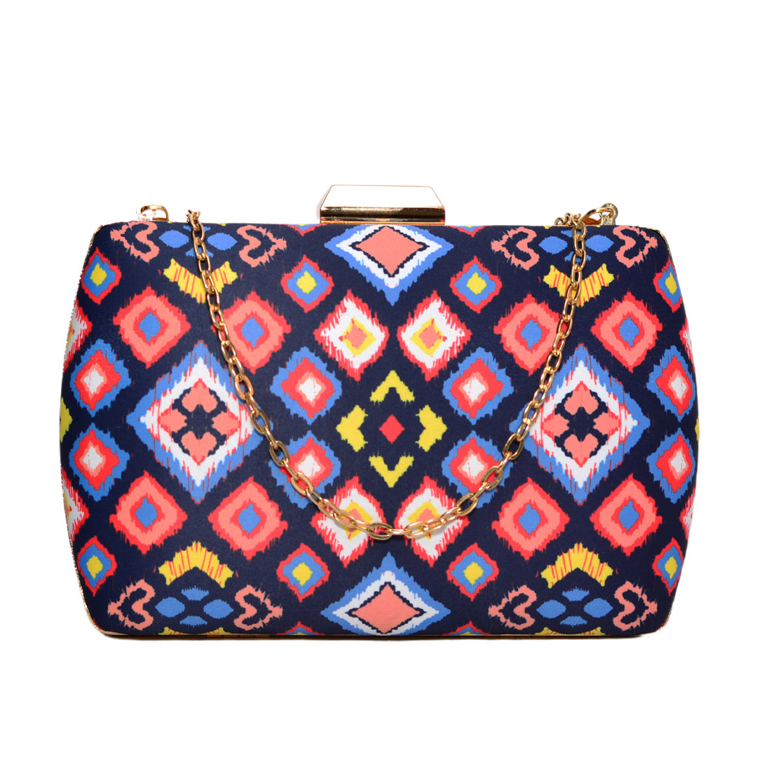 Blue Clutch With Multicolor Design