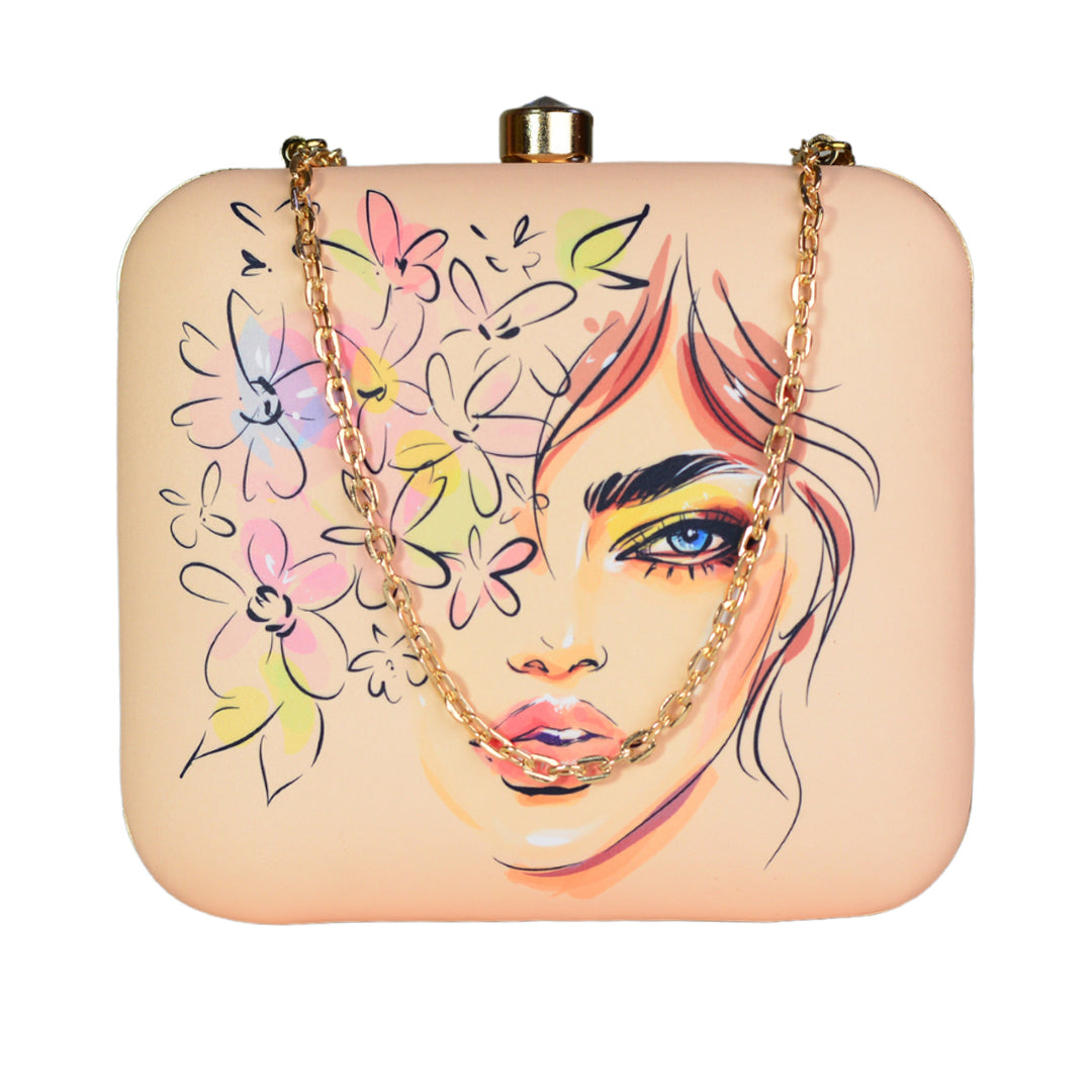 Half Women Portrait Printed Clutch