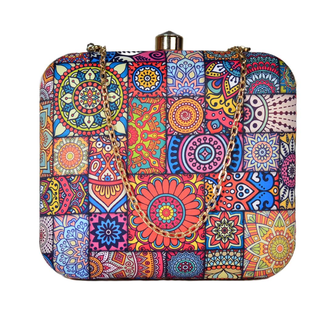 Multi-Patterned Aesthetic Printed Clutch.