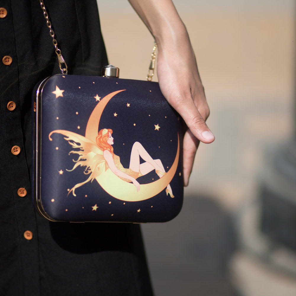 Moonlight Princess Portrait on Star Navy Blue Background