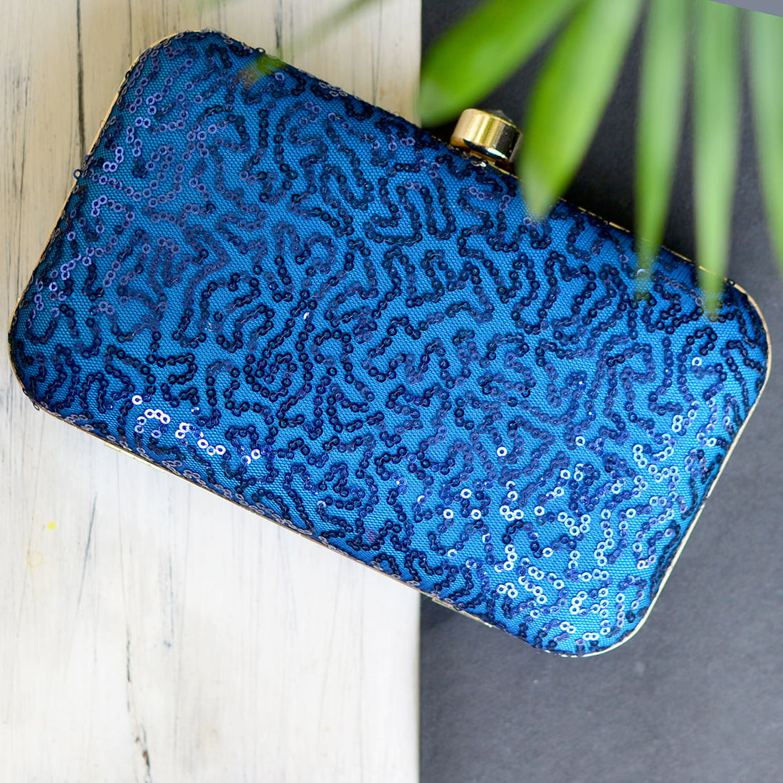 Artklim Blue Sequins Party Clutch