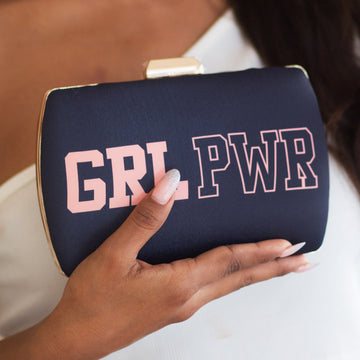 Black Background Girl Power Text Clutch