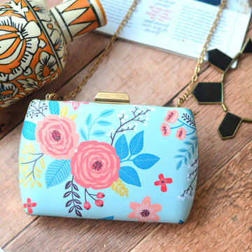 Sky Blue Base Floral Clutch