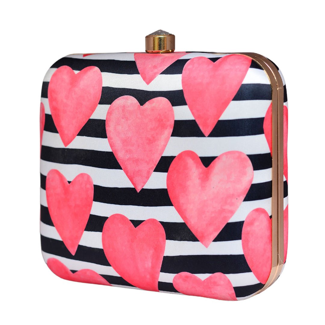 Artklim Red Hearts Printed Clutch