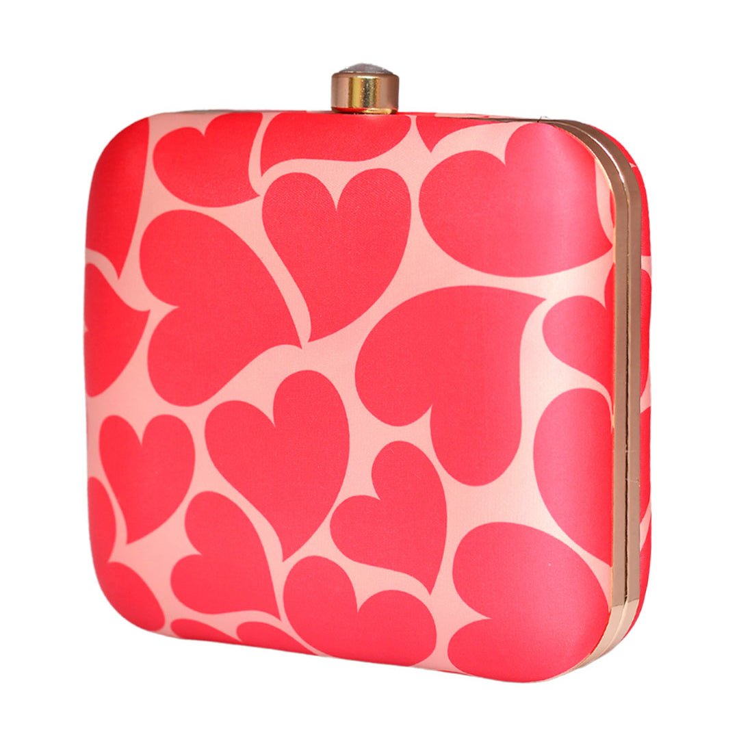 Artklim Valentine Red Hearts Printed Clutch