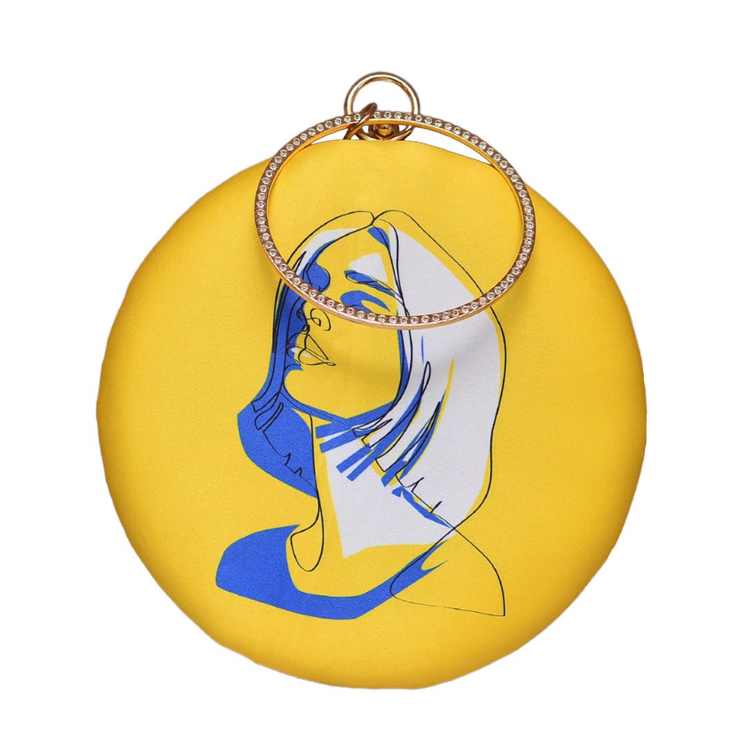Woman Portrait Round Printed Clutch