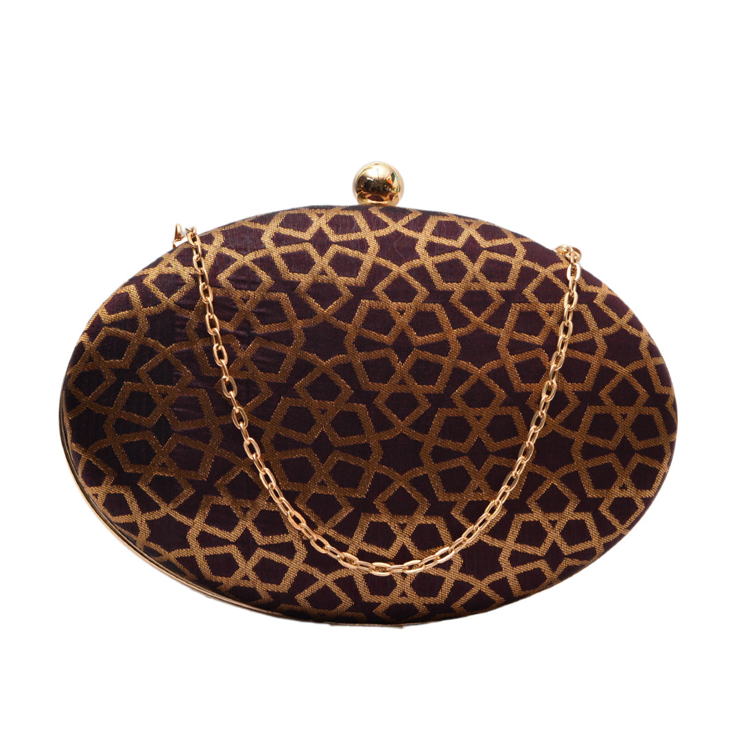 Artklim Maroon-Golden Oval Clutch