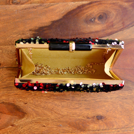 Artklim Red and Golden Sequins Party Clutch