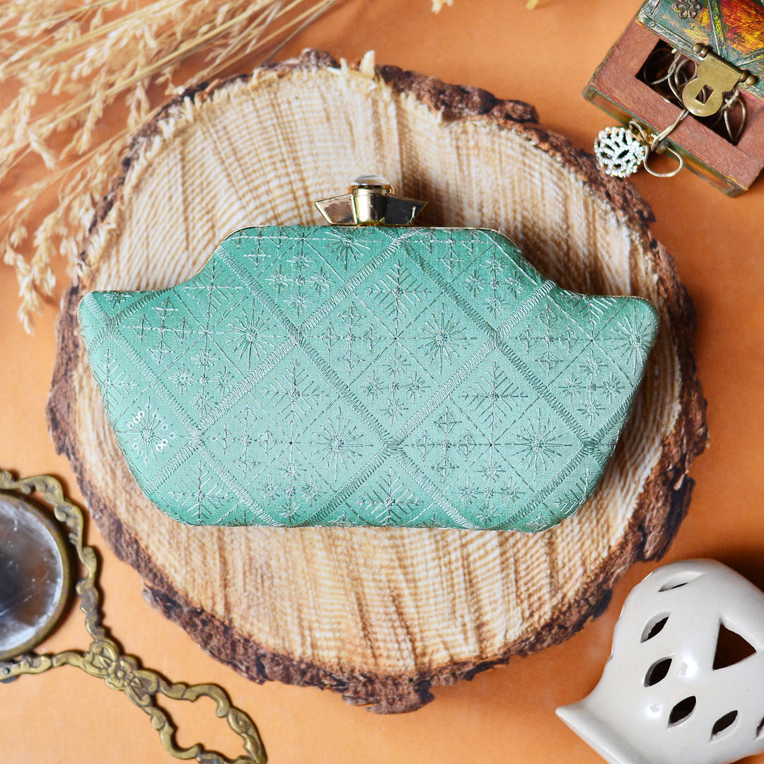 Artklim Sky Blue Boat Shaped Clutch With Squines