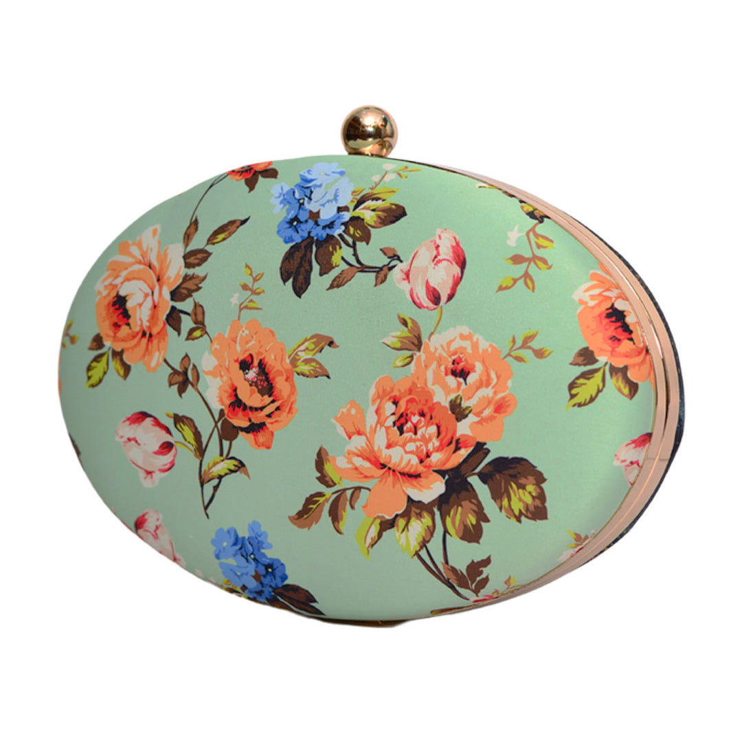 Green Floral Printed Clutch