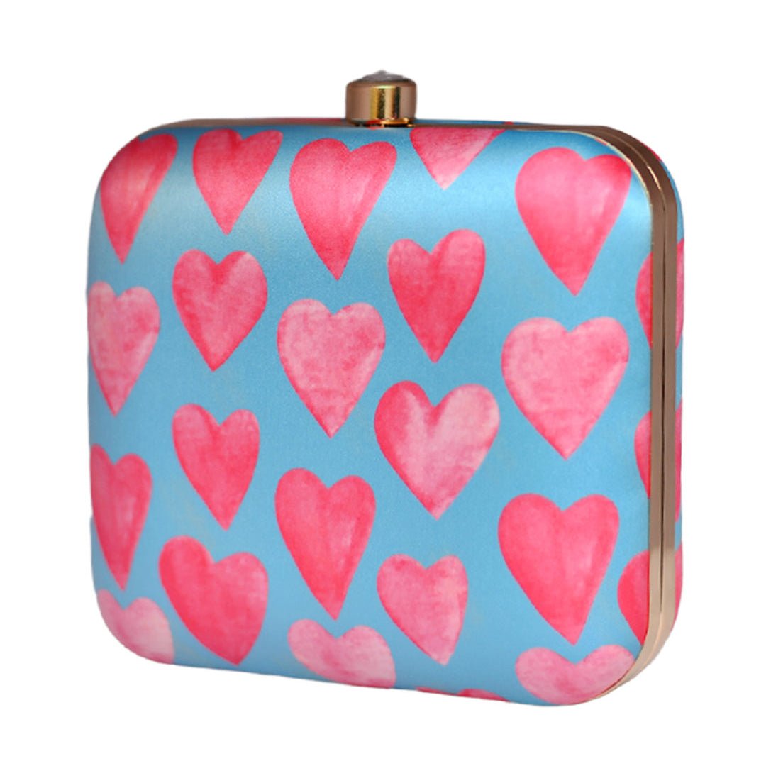Artklim Pink Hearts Blue Valentine Clutch