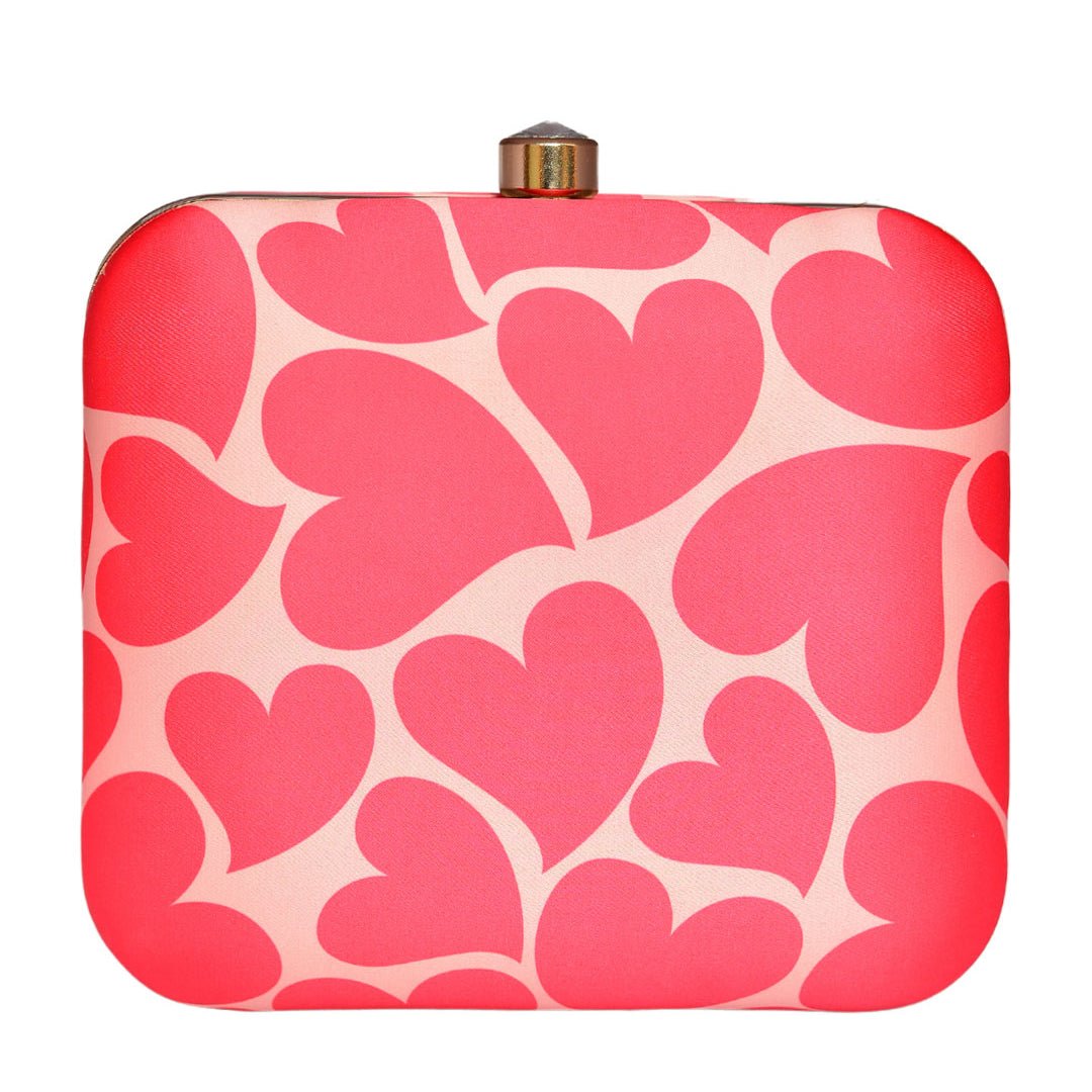Artklim Valentine Red Hearts Printed Clutch