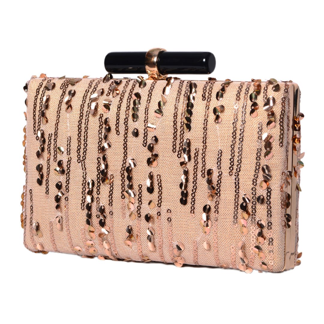 Artklim Baby Pink Clutch With Bright Golden Sequin Work