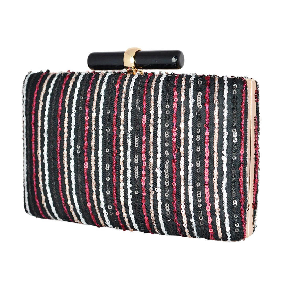 White Strip Sequins Clutch