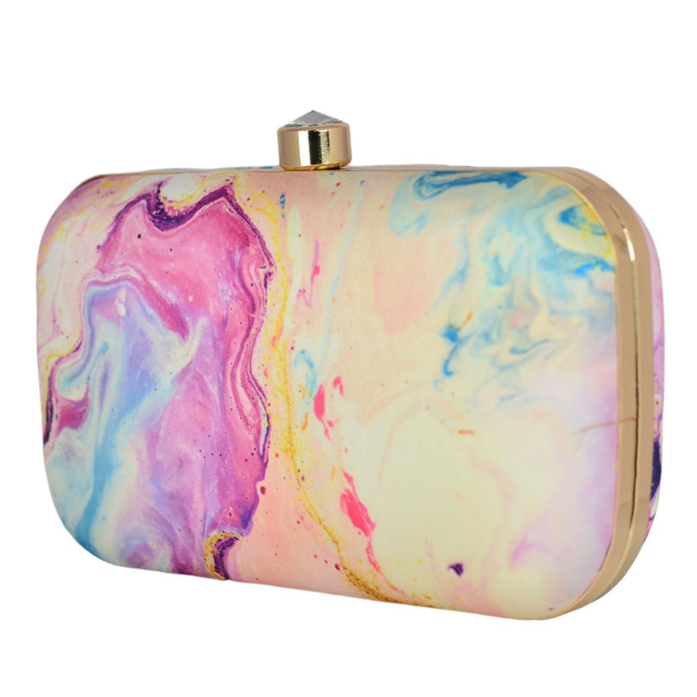 Purple-Peach Resin Print Clutch