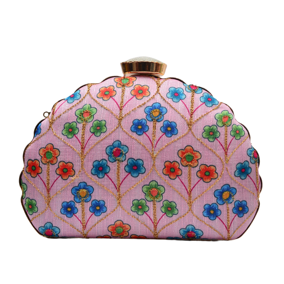 Artklim Bright Pink Base With a Burst of Colors Clutch