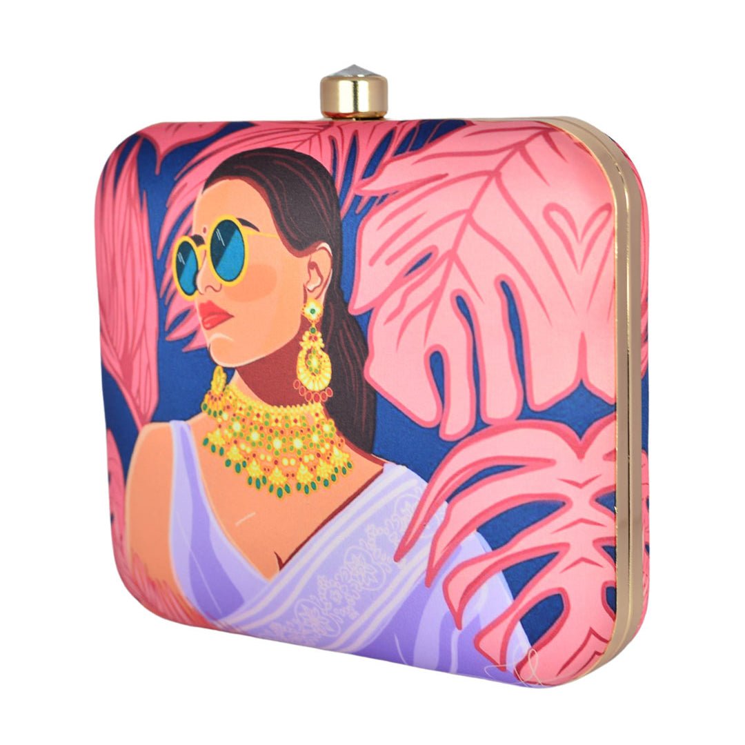 Purple Saree Women Printed Clutch