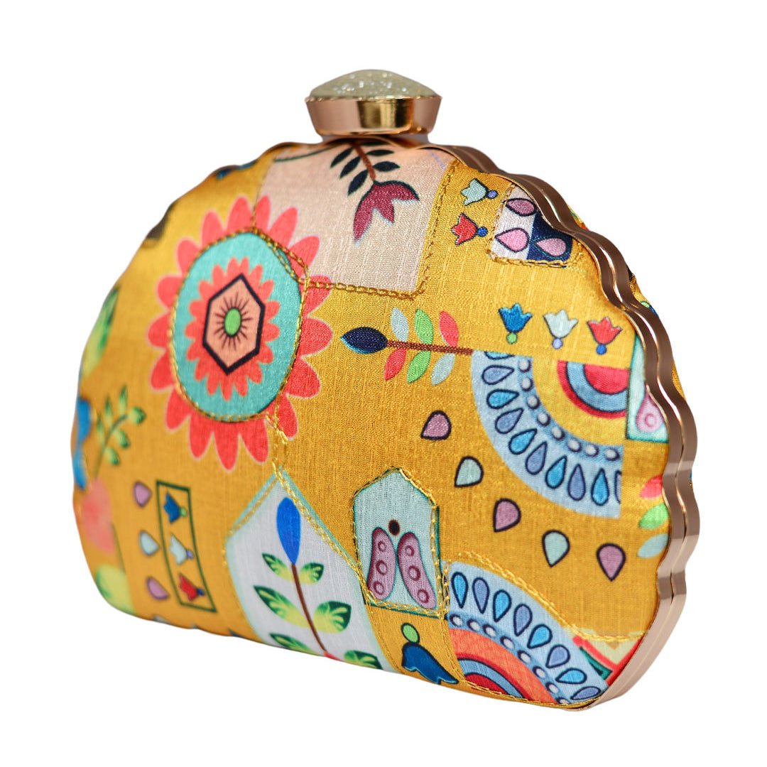 Yellow Multipattern Moon Clutch