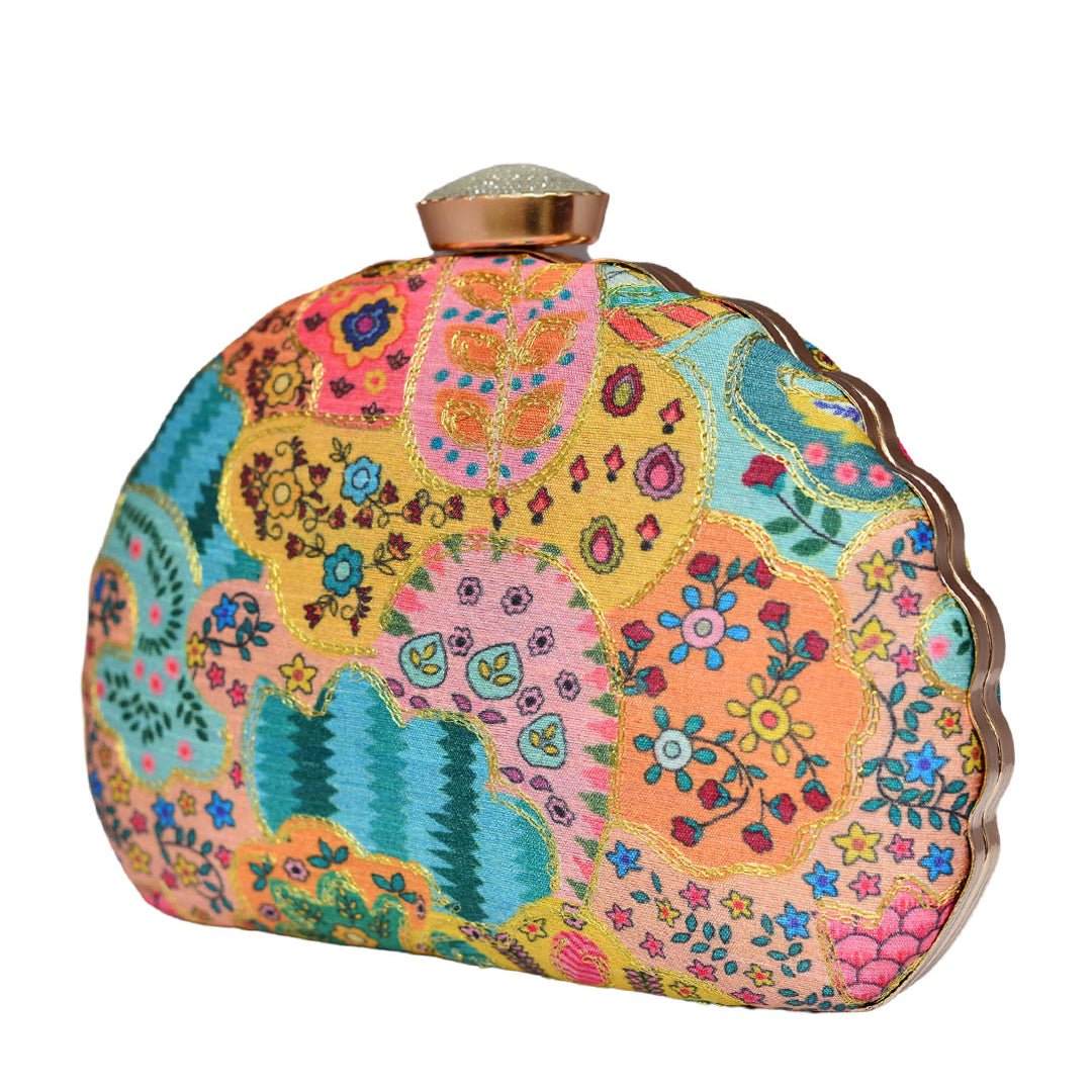 Multicolor Embroidered Moon Clutch