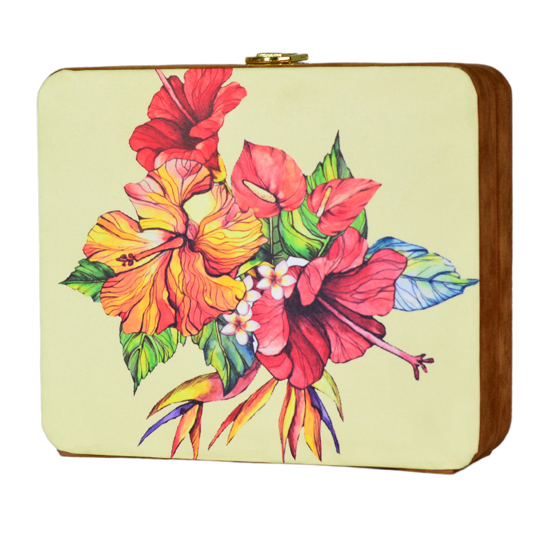 Mixed Flower Printed MDF Clutch