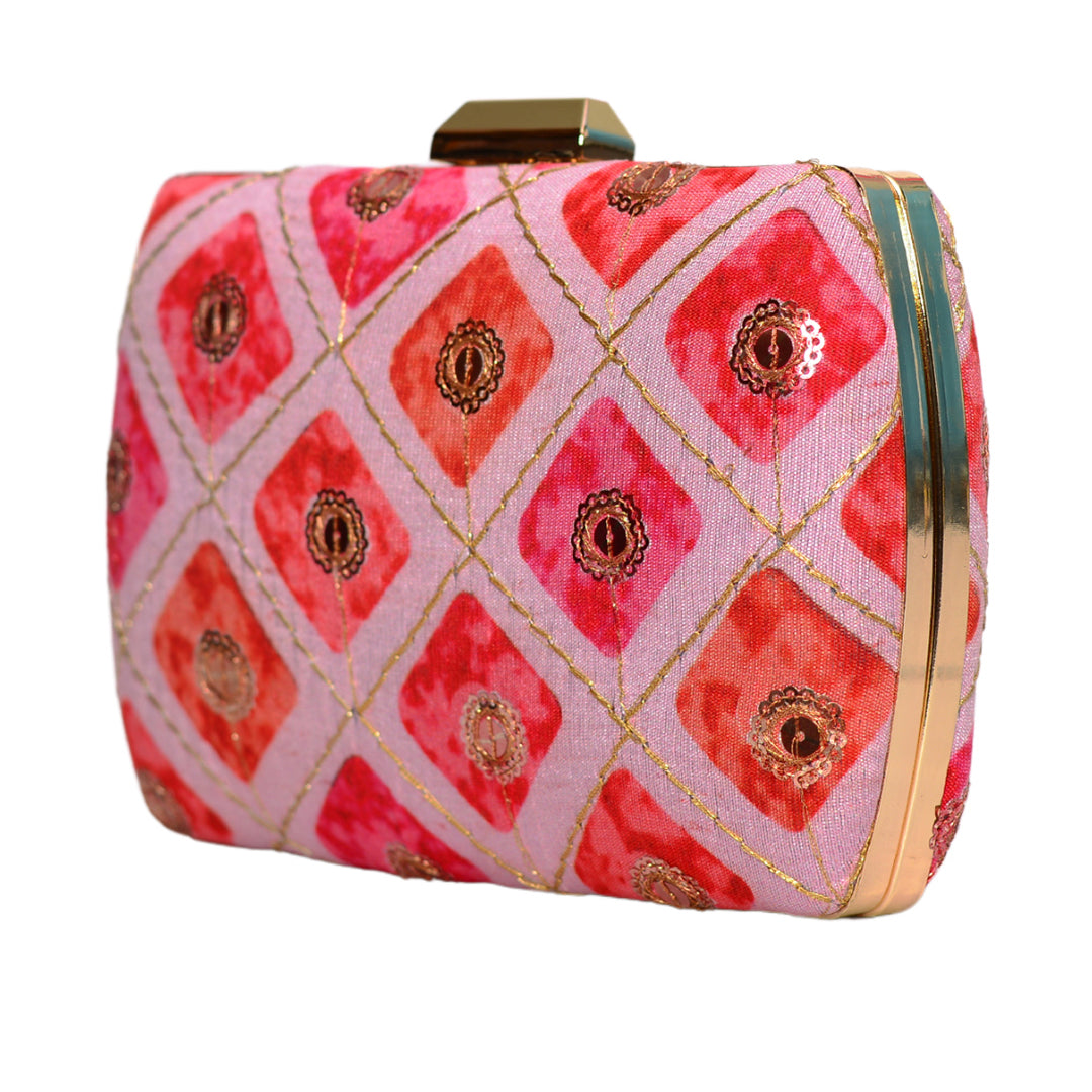 Pink Clutch  With Diamond Embroidery