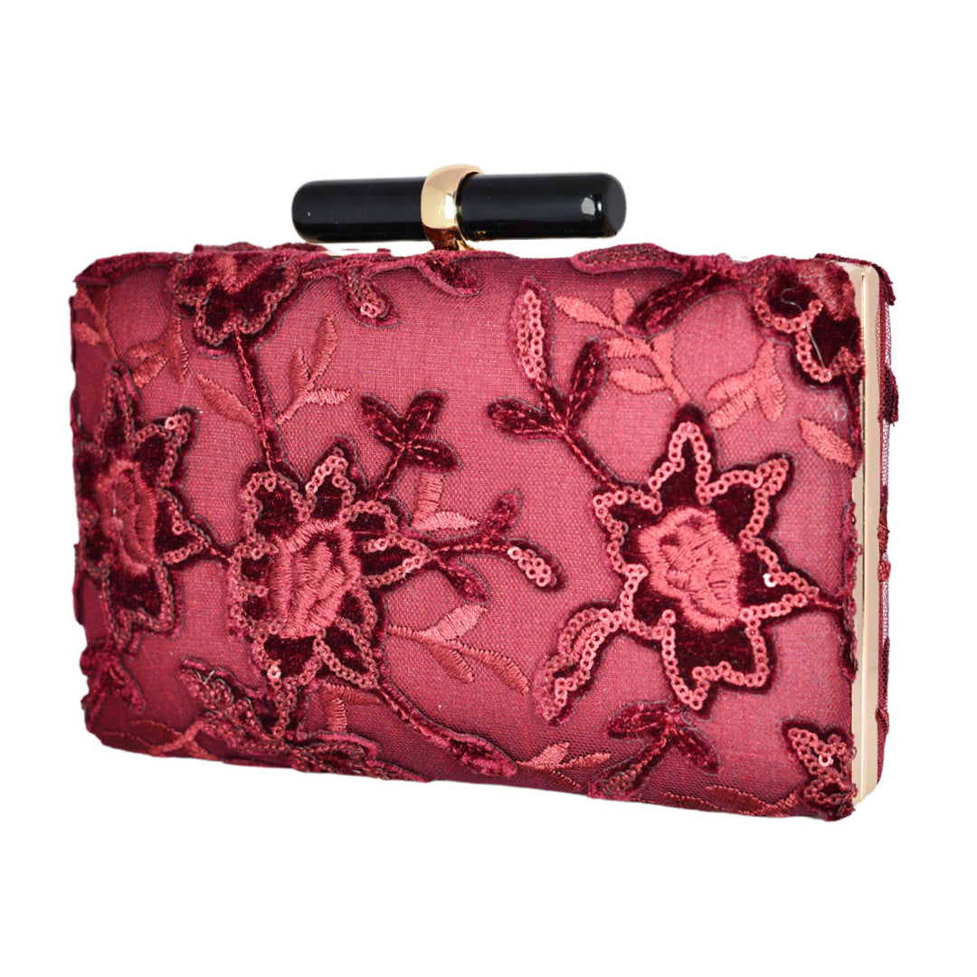 Red Floral Sequins Clutch