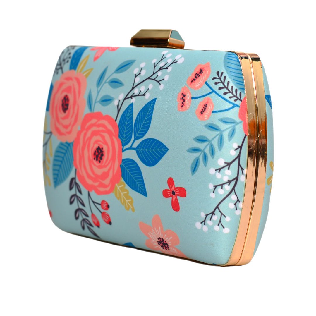 Sky Blue Base Floral Clutch