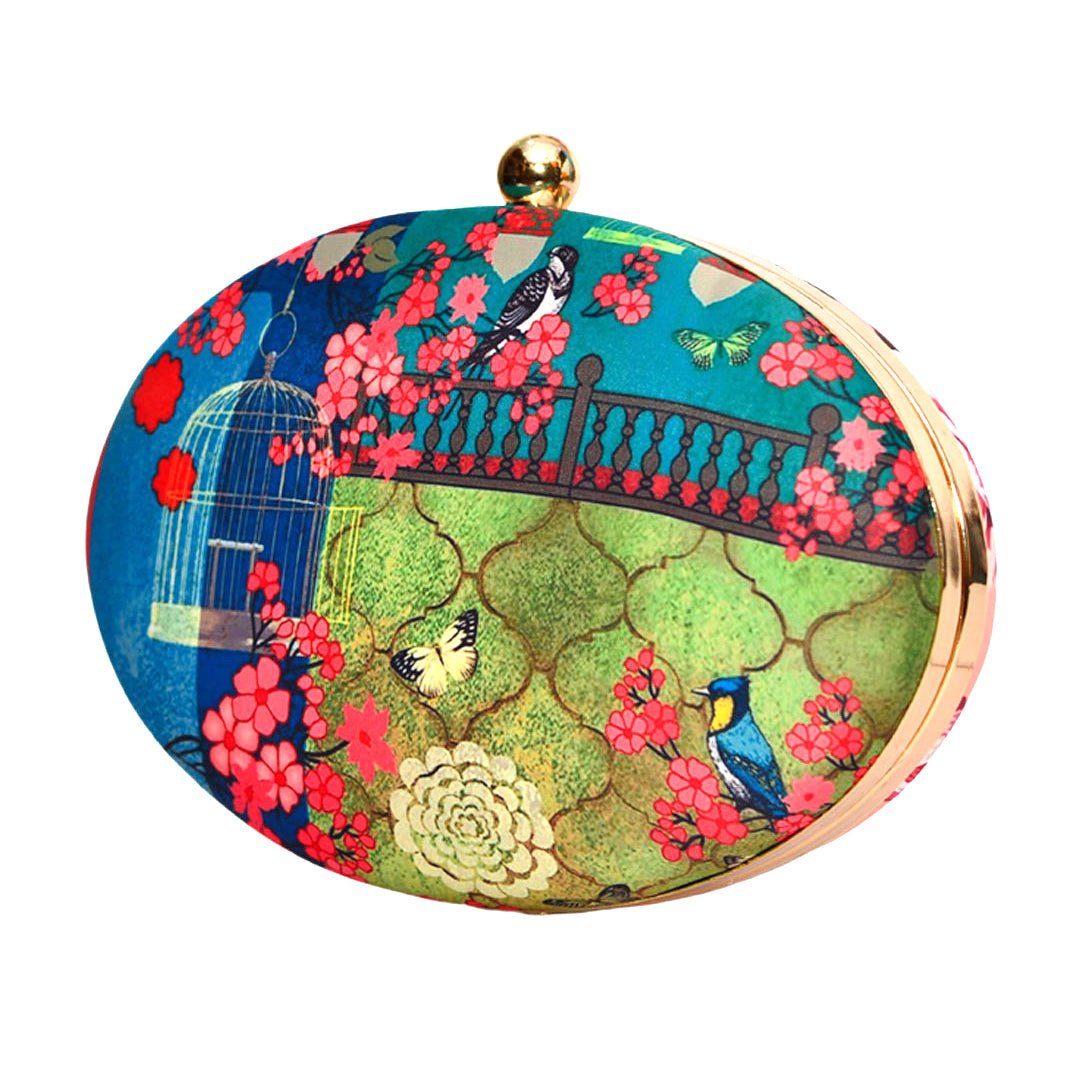 Open Cage Print Clutch